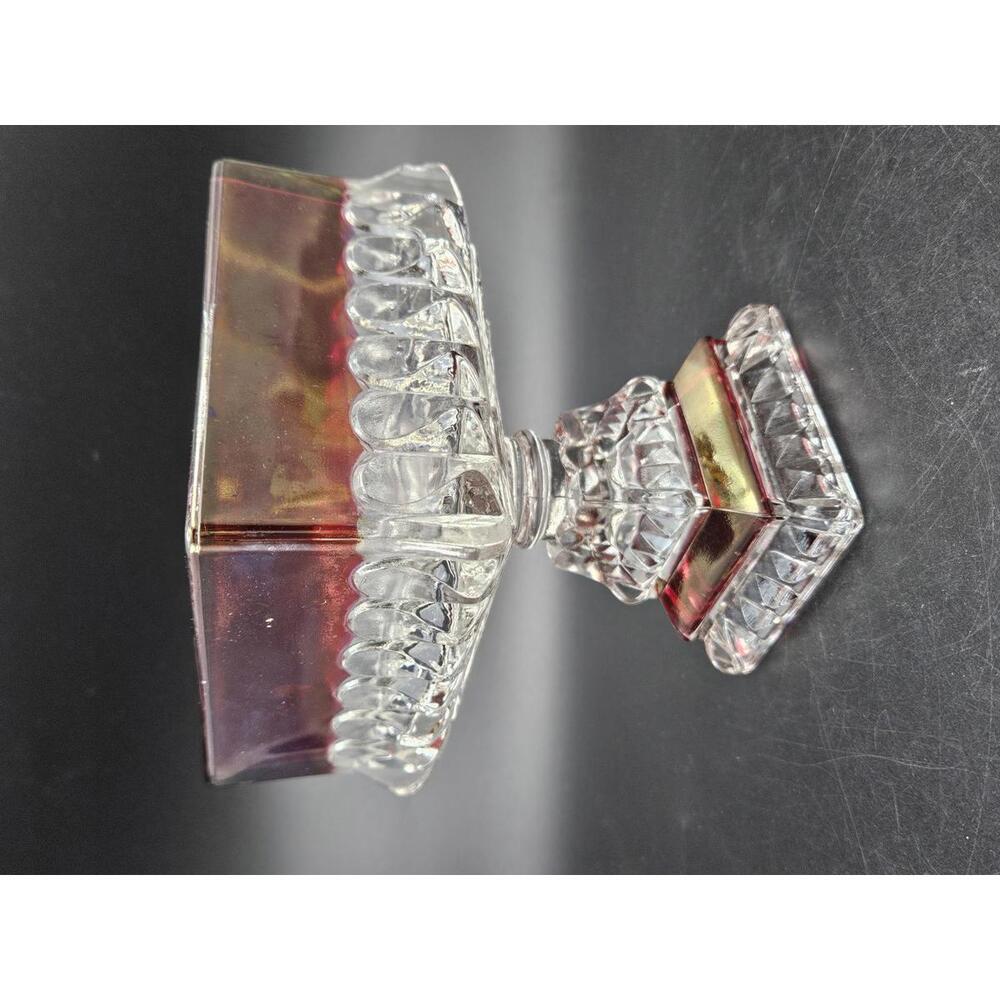 ​Vintage Iridescent Ruby Glass Footed Candy Dish Red Carnival Luster 1.5 Lb
